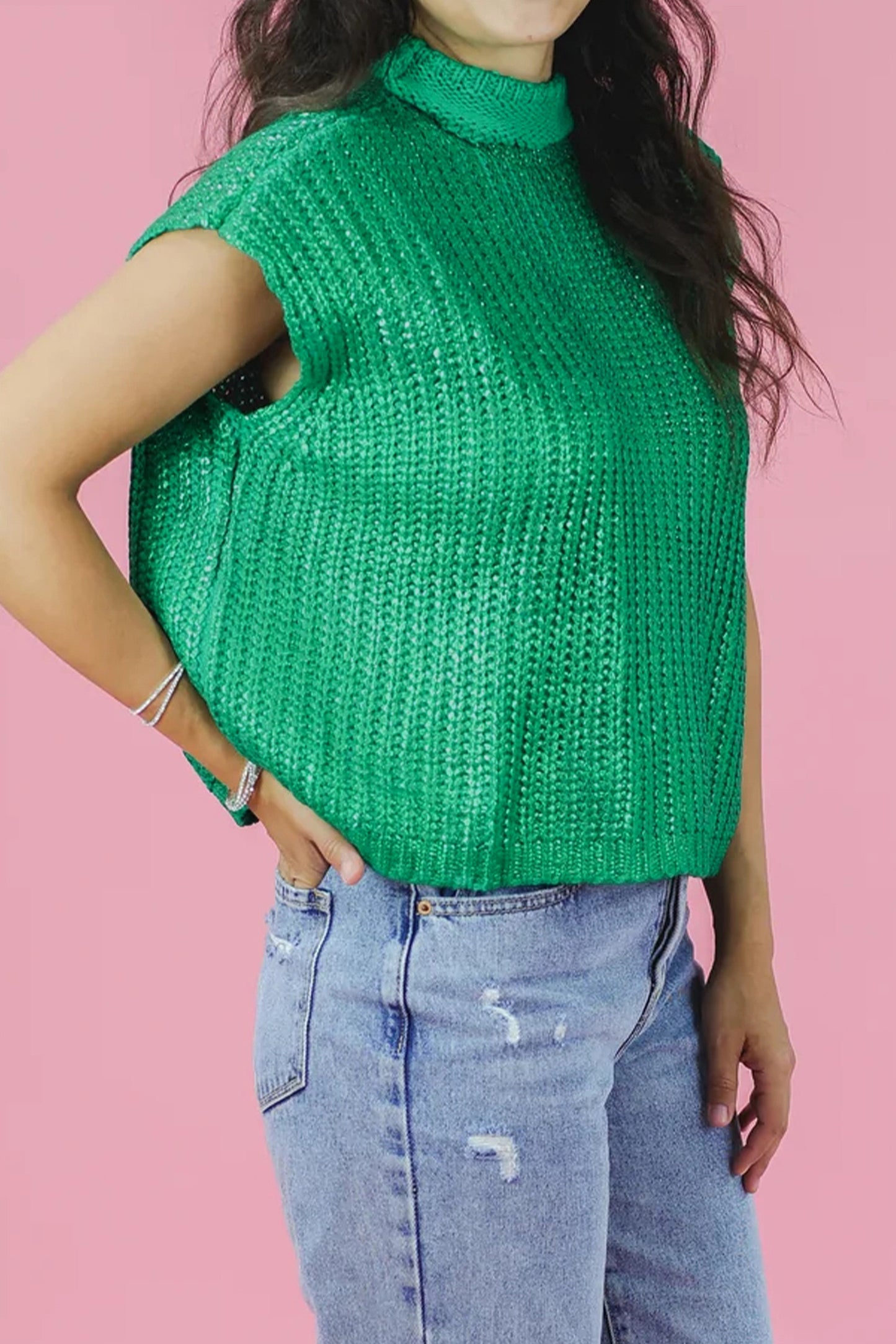 Bright Green High Neck Sleeveless Sweater