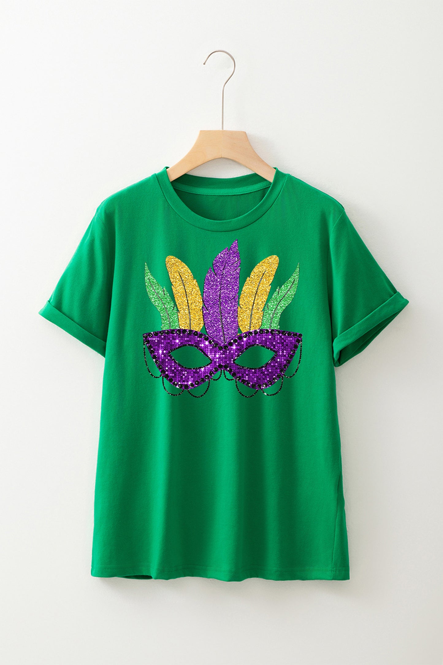 Bright Green Glitter Print Mardi Gras Mask Tee