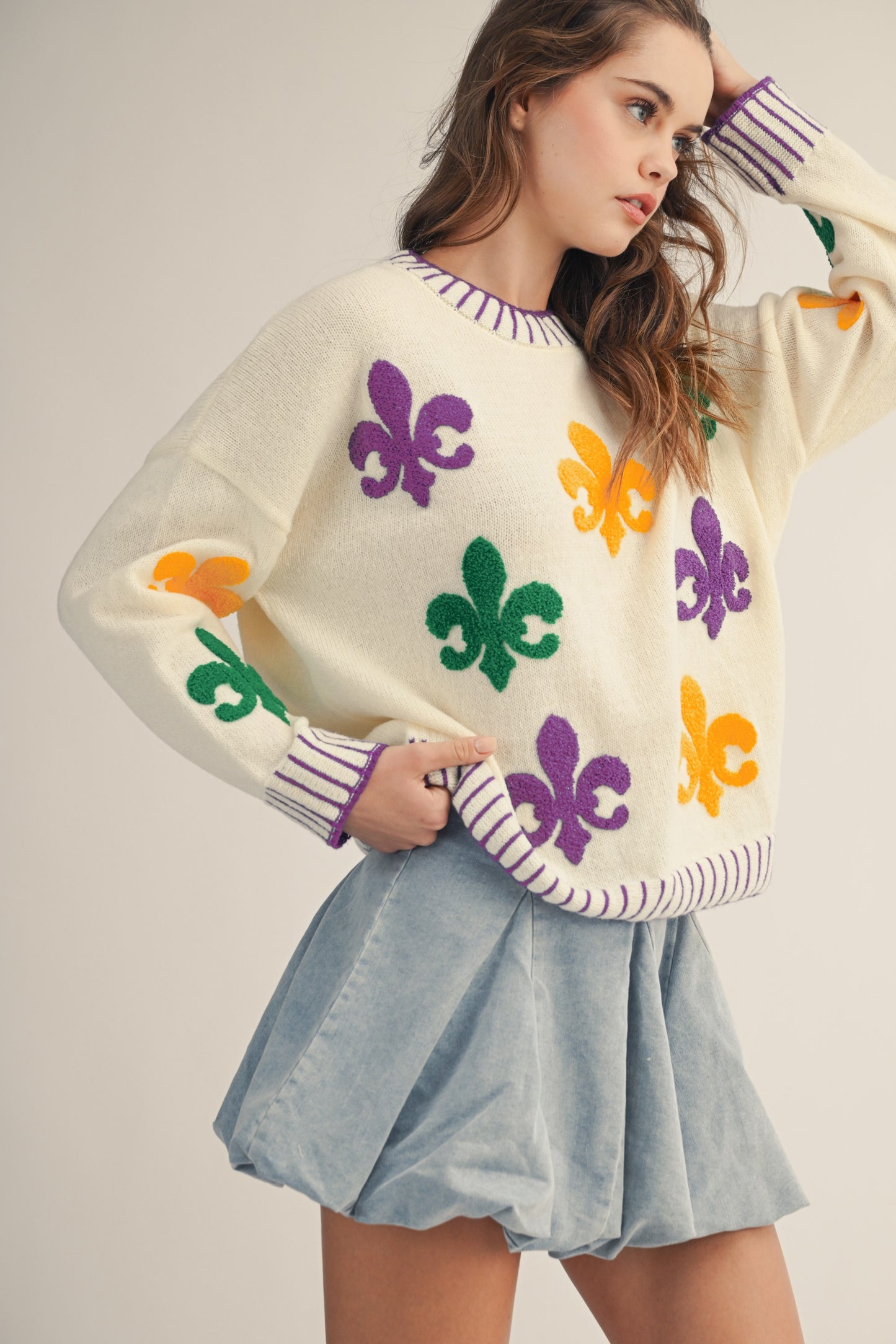 Mardi Gras Fleur-de-lis Sweater