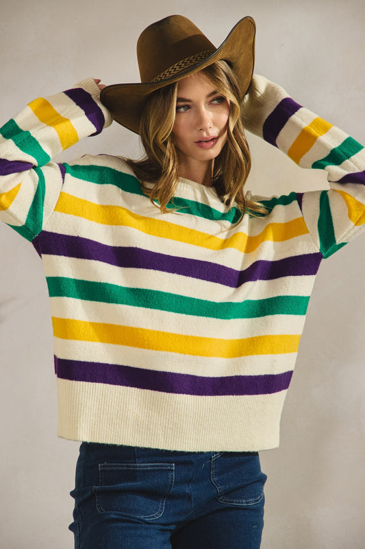 Mardi Gras Stripe Sweater