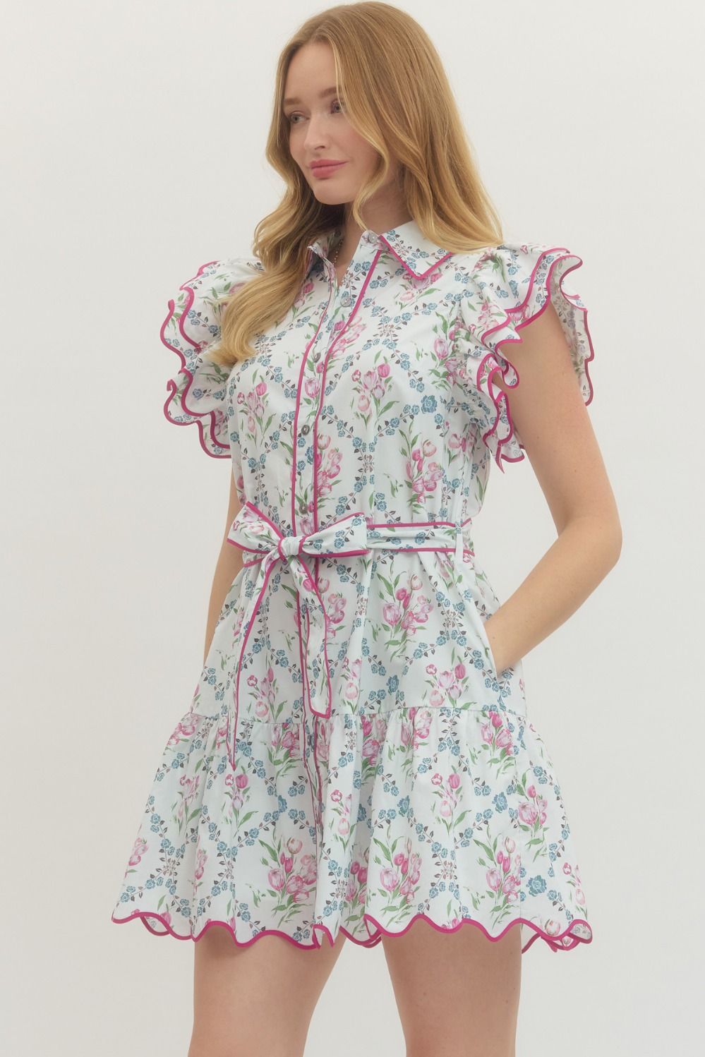 Floral Print Flutter Sleeve Mini Dress