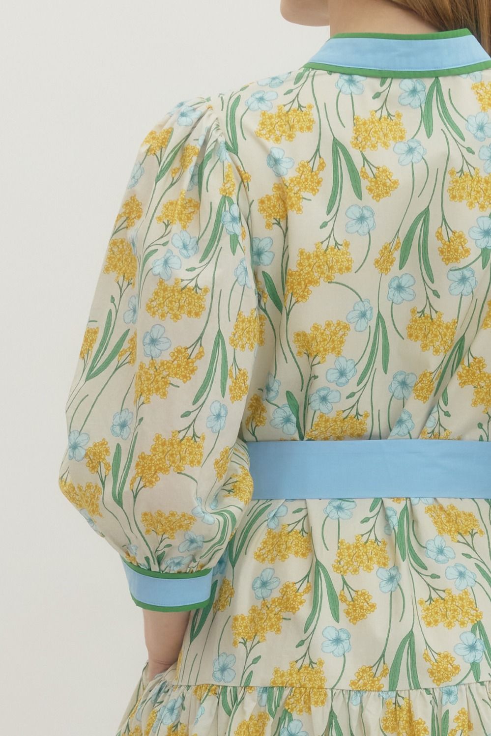 Lemon Floral Print 3/4 sleeve mini dress