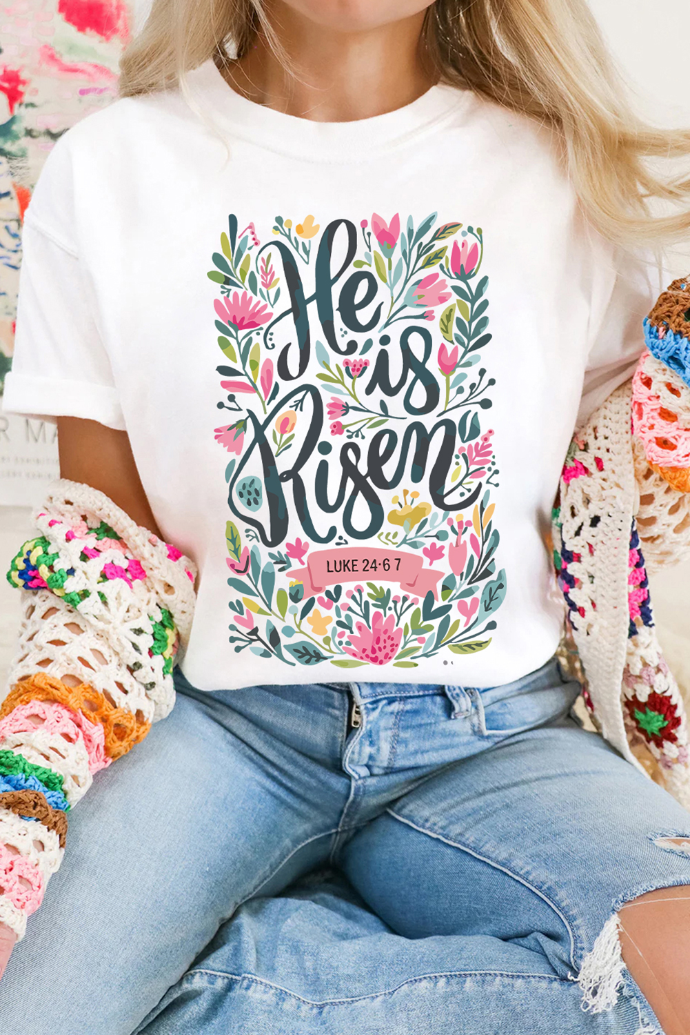 White He is Risen Tee