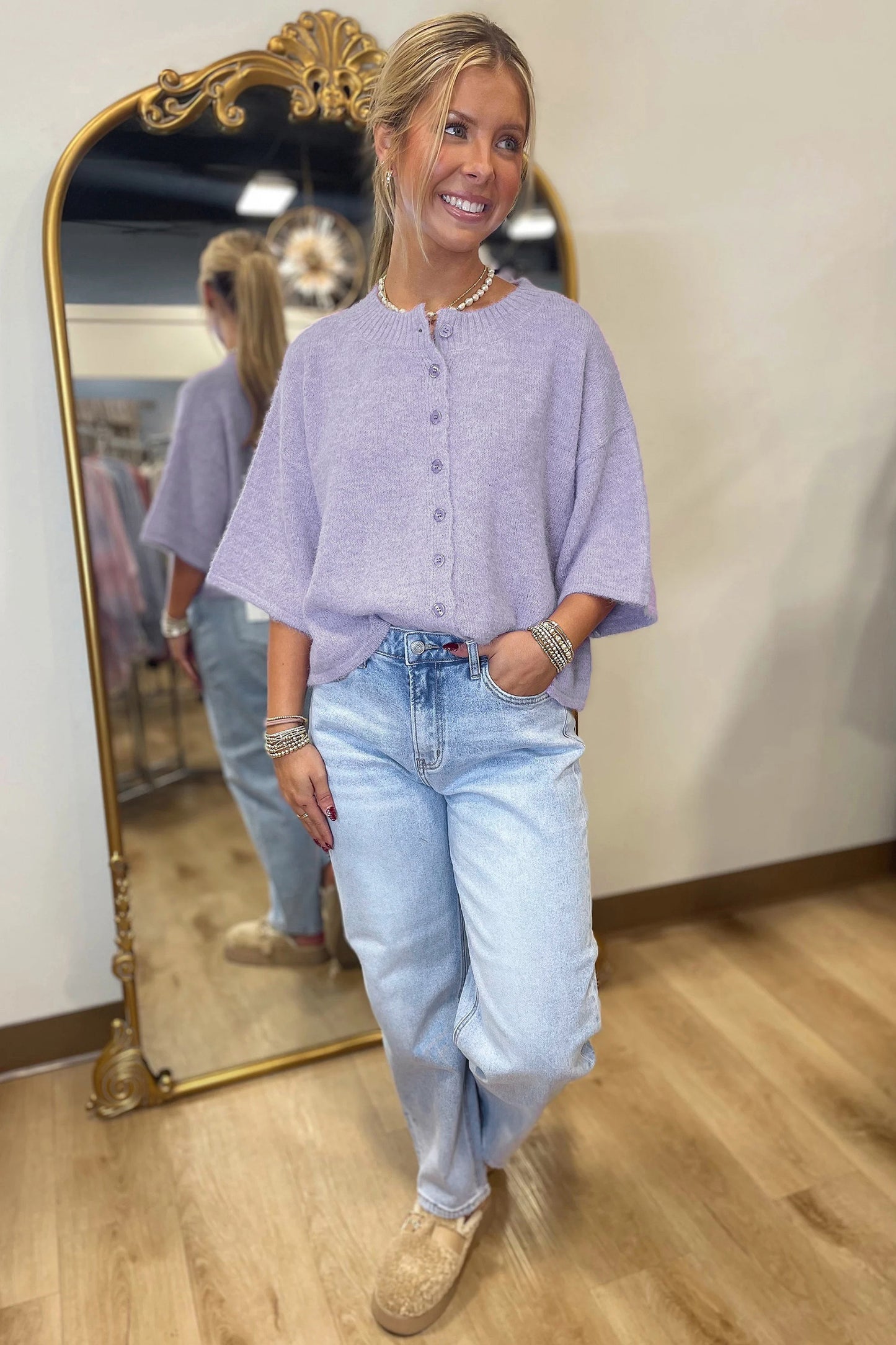 Lavender 3/4 sleeve cardigan