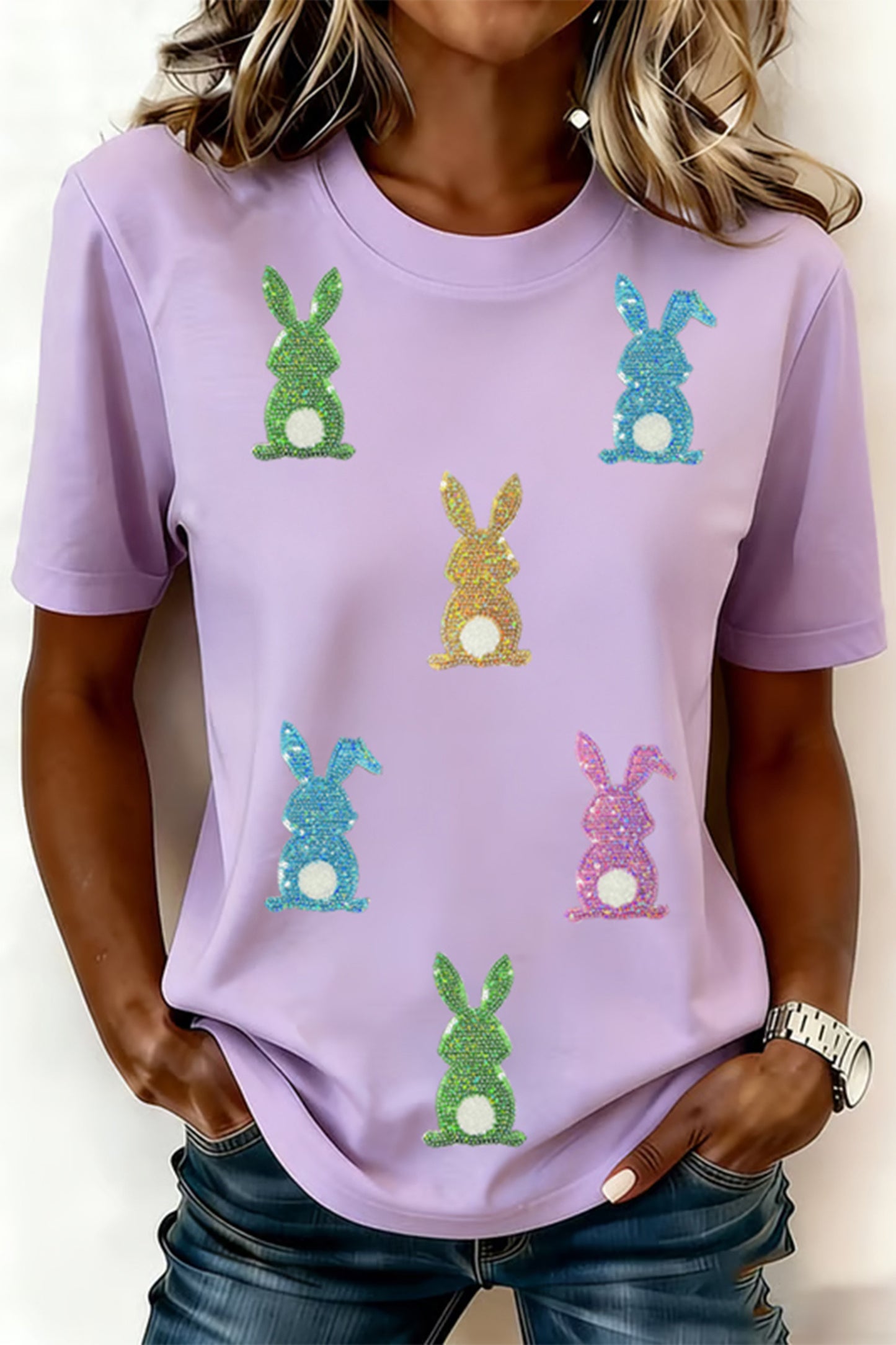 Light Purple Sequin Bunny Patch Tee