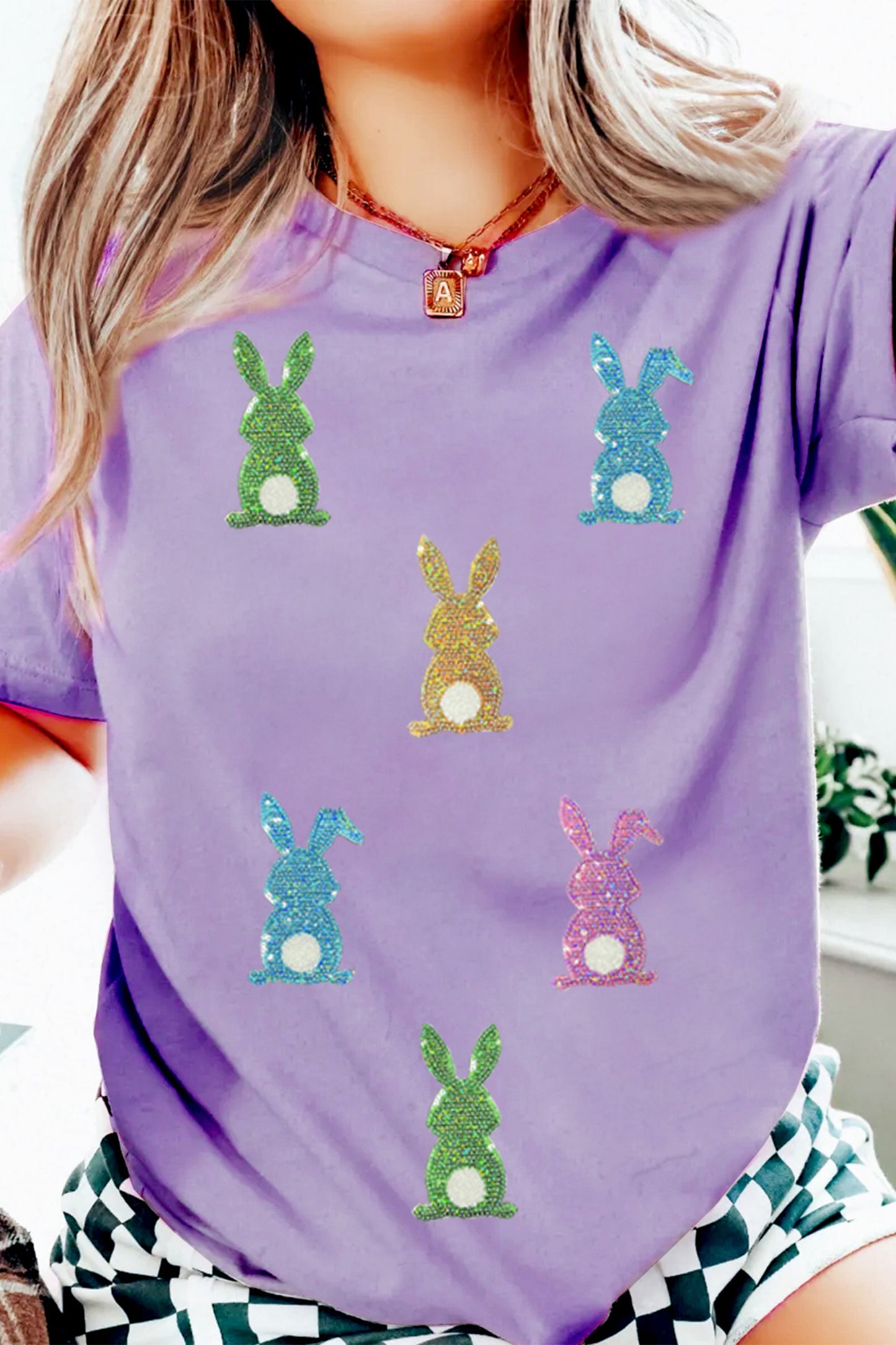 Light Purple Sequin Bunny Patch Tee