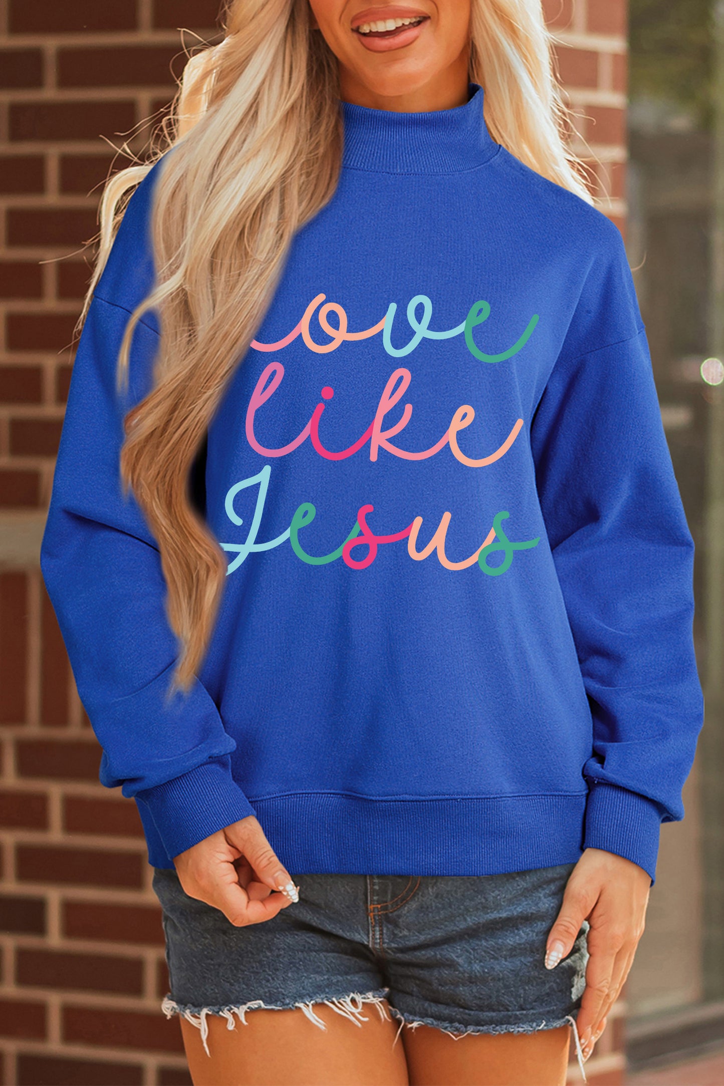 Blue Love Like Jesus Mockneck