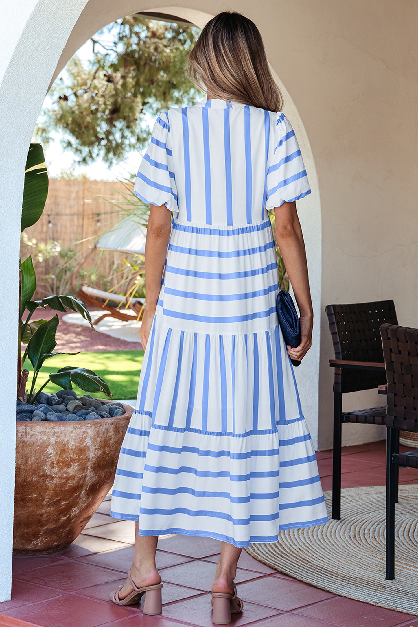 Sky Blue Stripe Ricrac Trim Dress