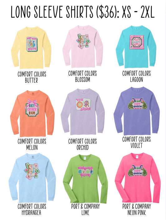 Mahjong Long Sleeve Tee - Multiple Patches, Multiple Colors