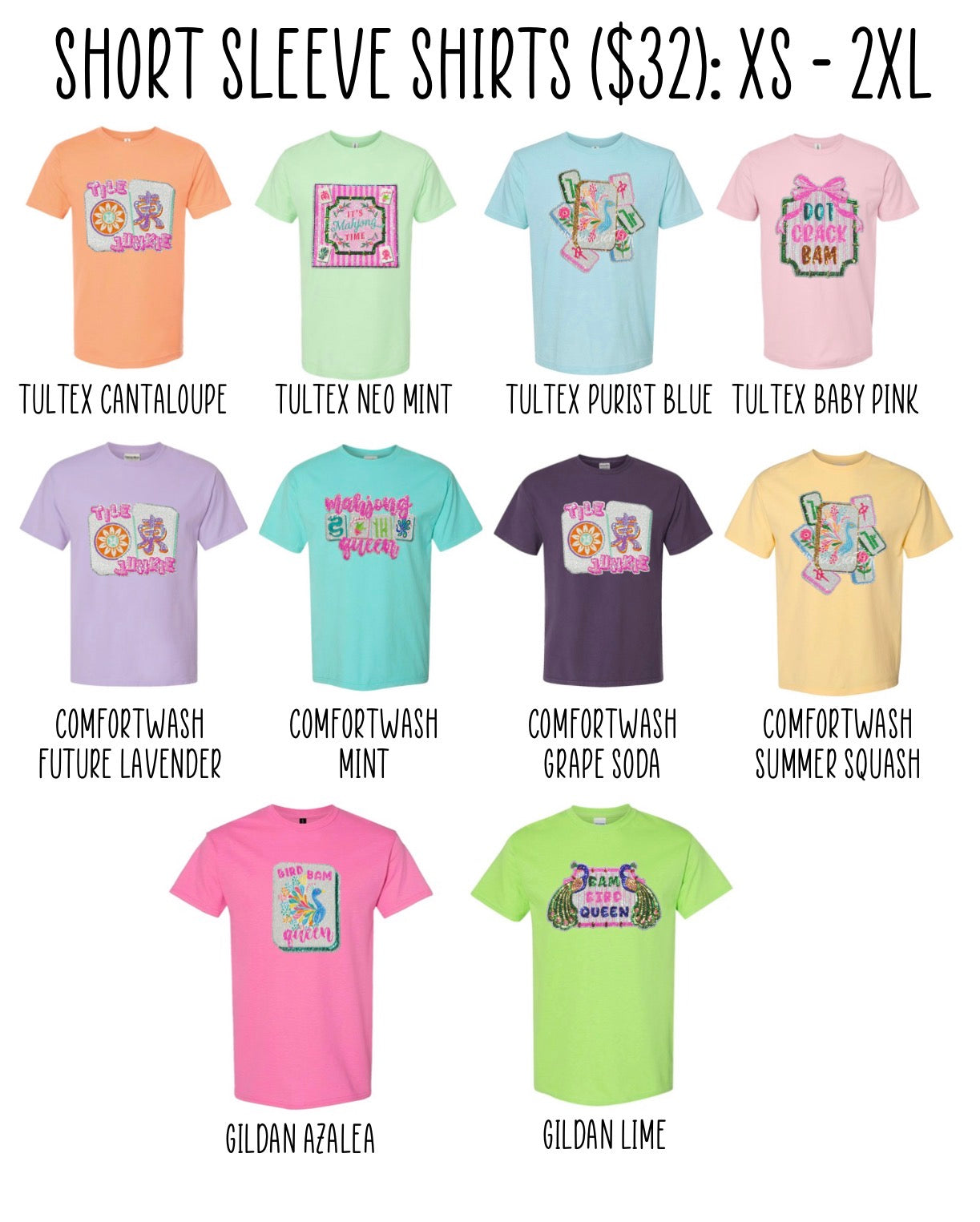 Mahjong Short Sleeve Tee - Multiple Patches, Multiple Colors