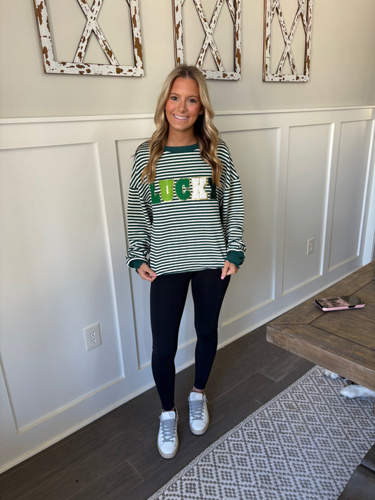 Green Stripe Chenille LUCKY long sleeve top