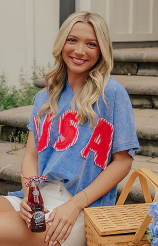 USA Patch Vintage Wash Blue Top