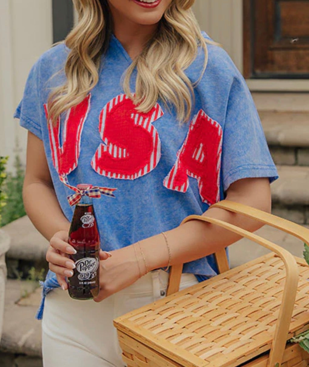 USA Patch Vintage Wash Blue Top