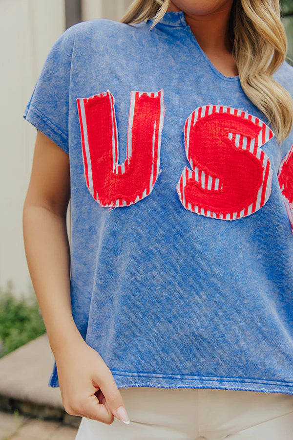 USA Patch Vintage Wash Blue Top