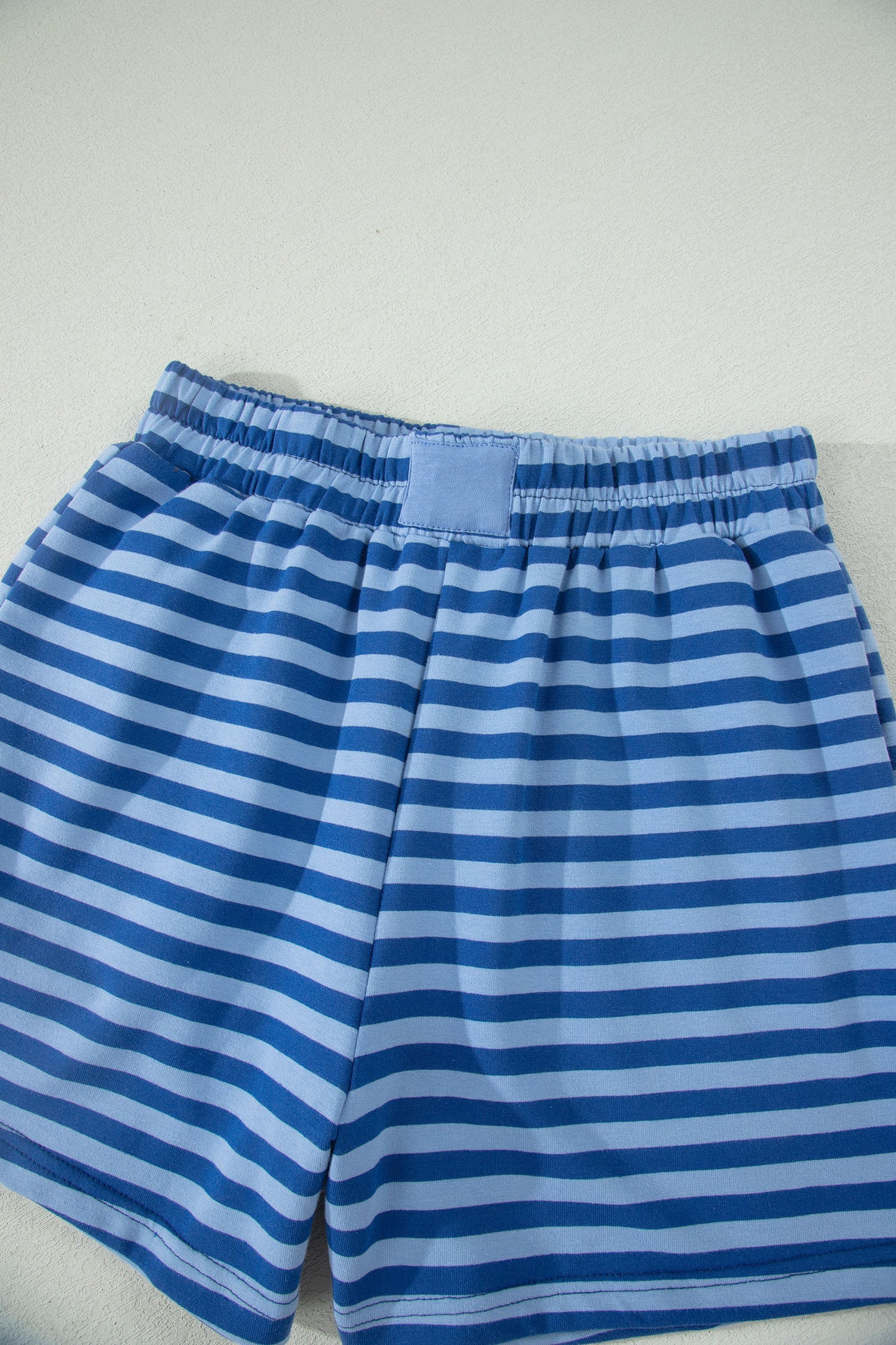 Blue Stripe Striped Ribbed Cotton Two-Piece Short Set