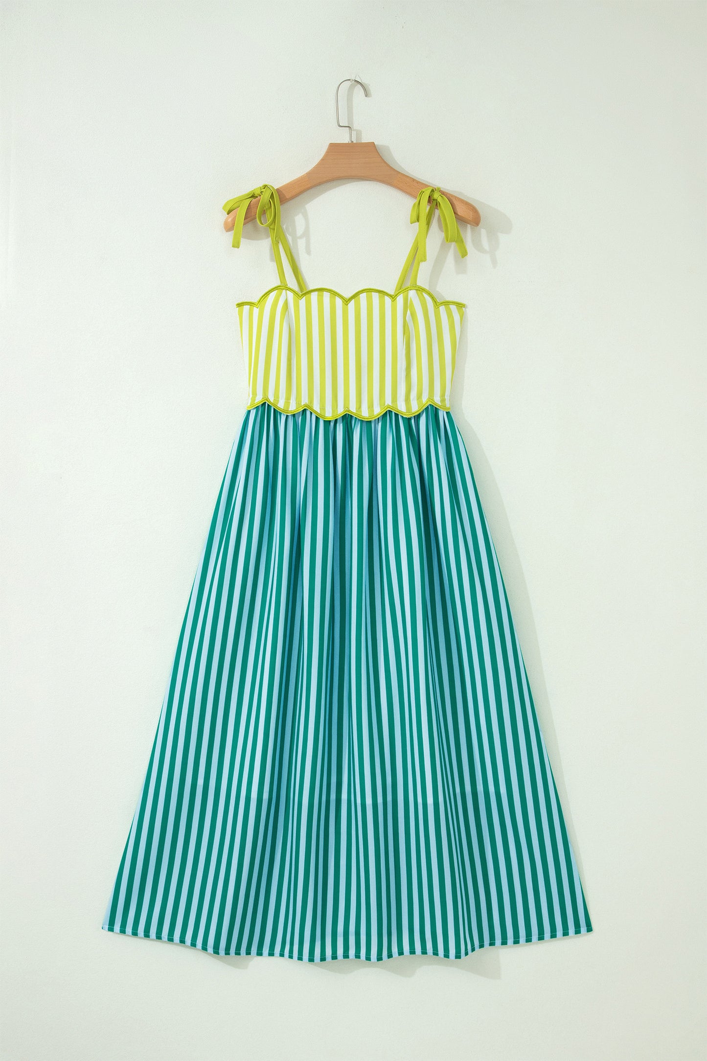 Green Stripe Scallop Midi Dress