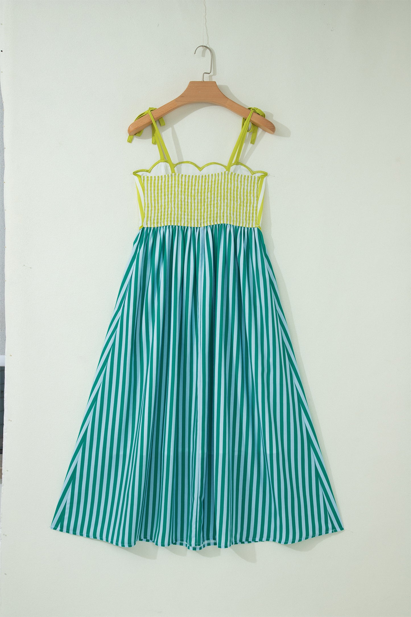 Green Stripe Scallop Midi Dress