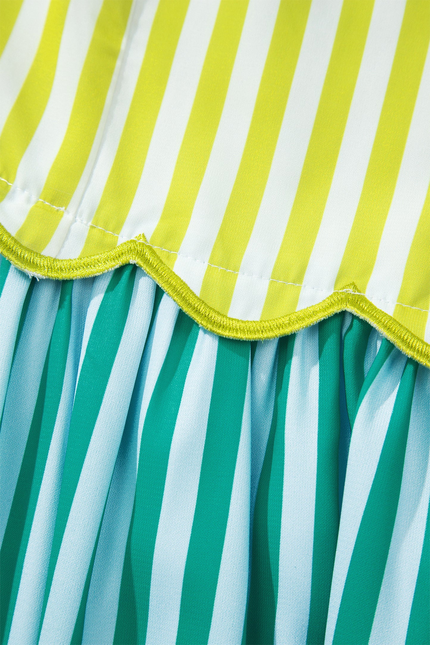 Green Stripe Scallop Midi Dress