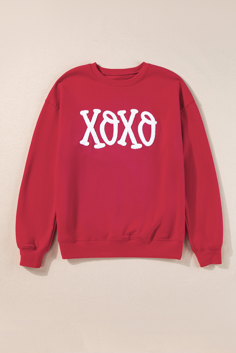 Racing Red Alphabet Chenille Embroidered Pullover Sweatshirt