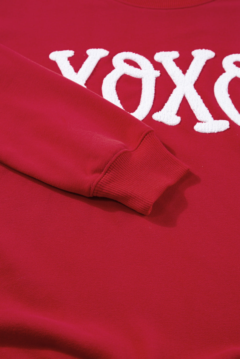Racing Red Alphabet Chenille Embroidered Pullover Sweatshirt
