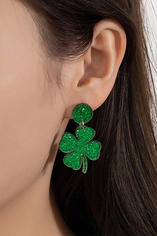Green St Patricks Shamrock Shape Stud Earrings
