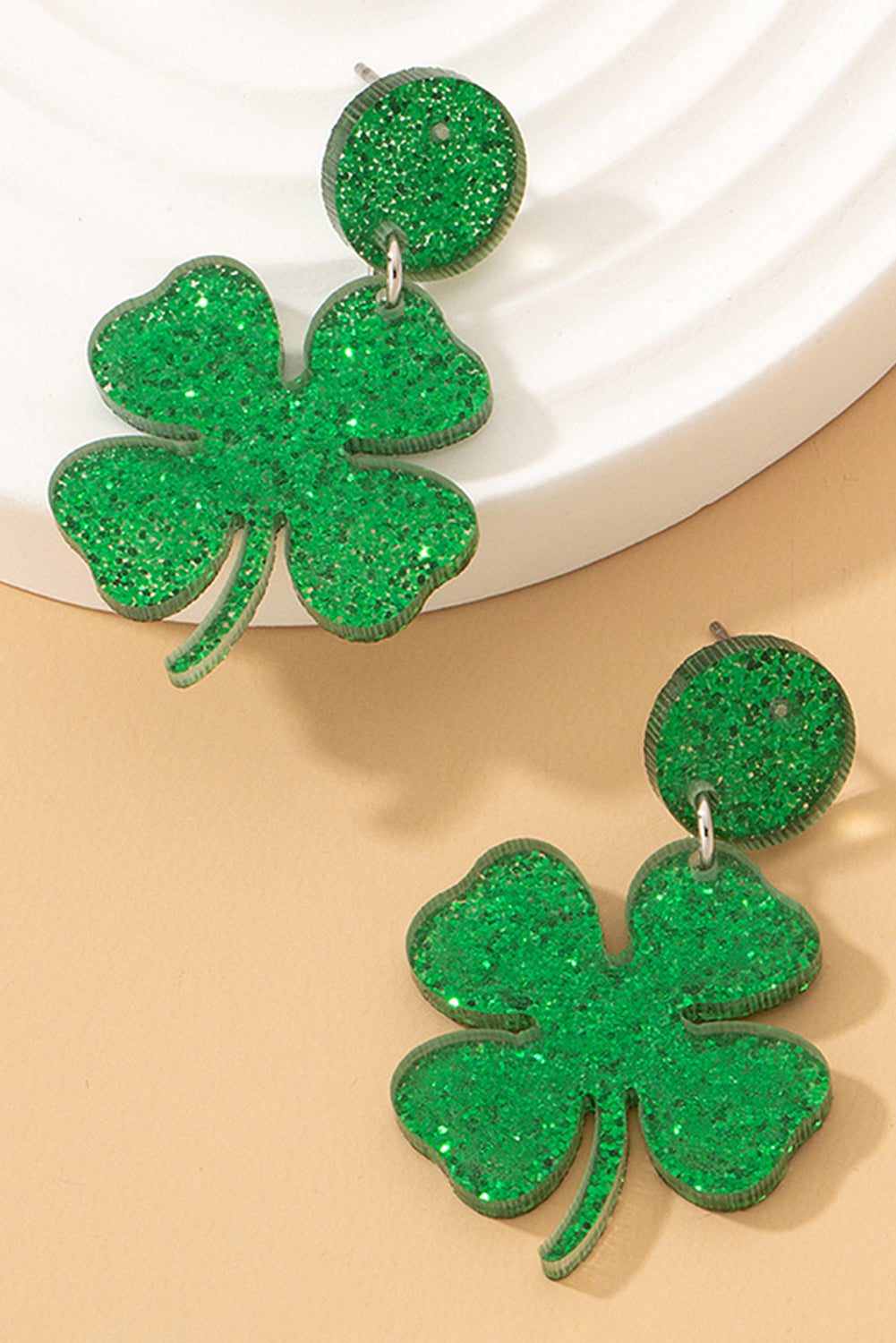 Green St Patricks Shamrock Shape Stud Earrings