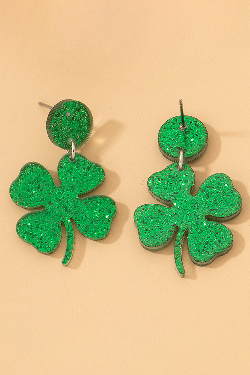 Green St Patricks Shamrock Shape Stud Earrings