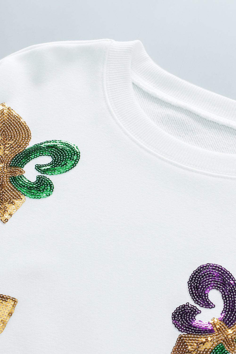 White Sequin Mardi Gras Sweatshirt