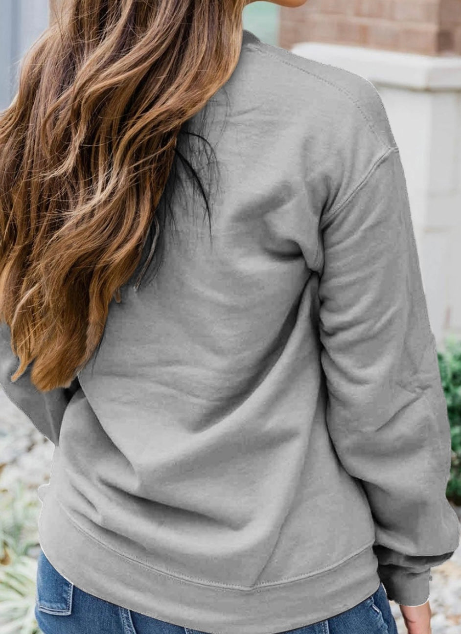 Gray Sequin Baseball Graphic Crewneck Game Day Sweatshirt