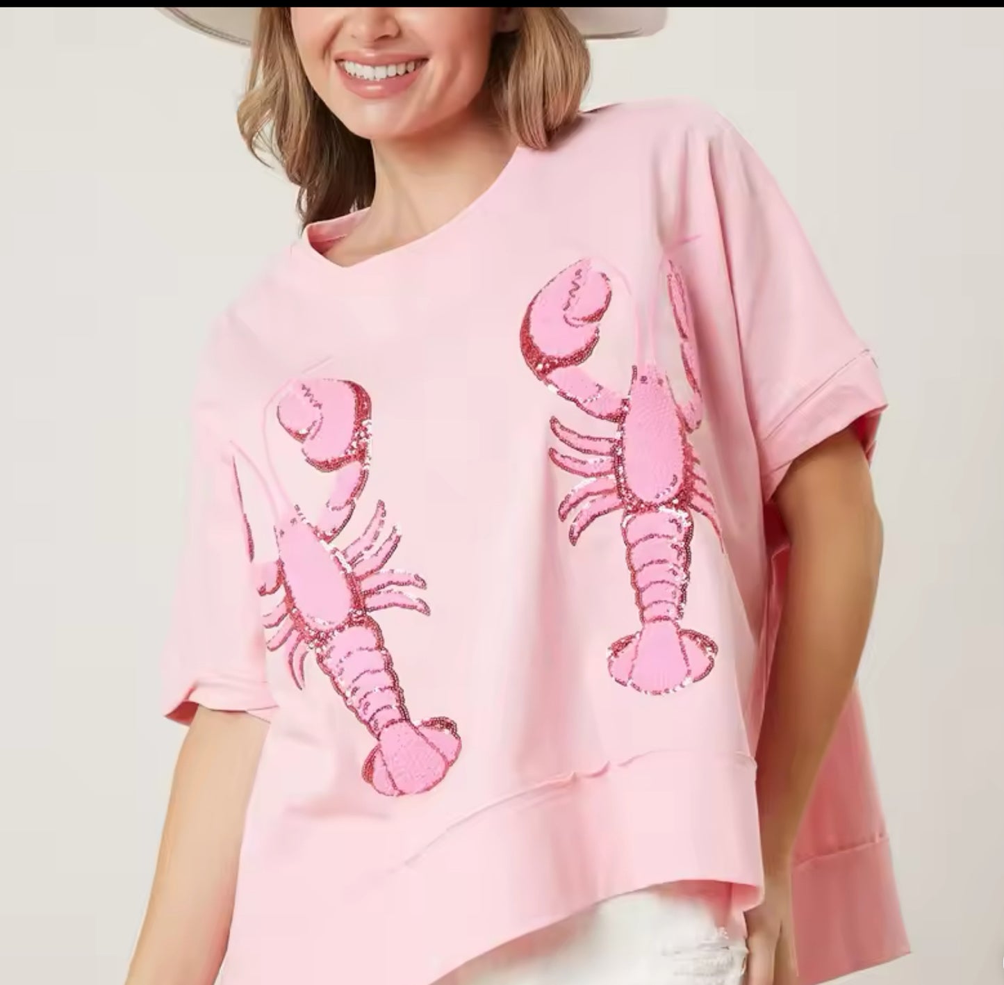 Oversized Pink Sequin Crawfish Tee
