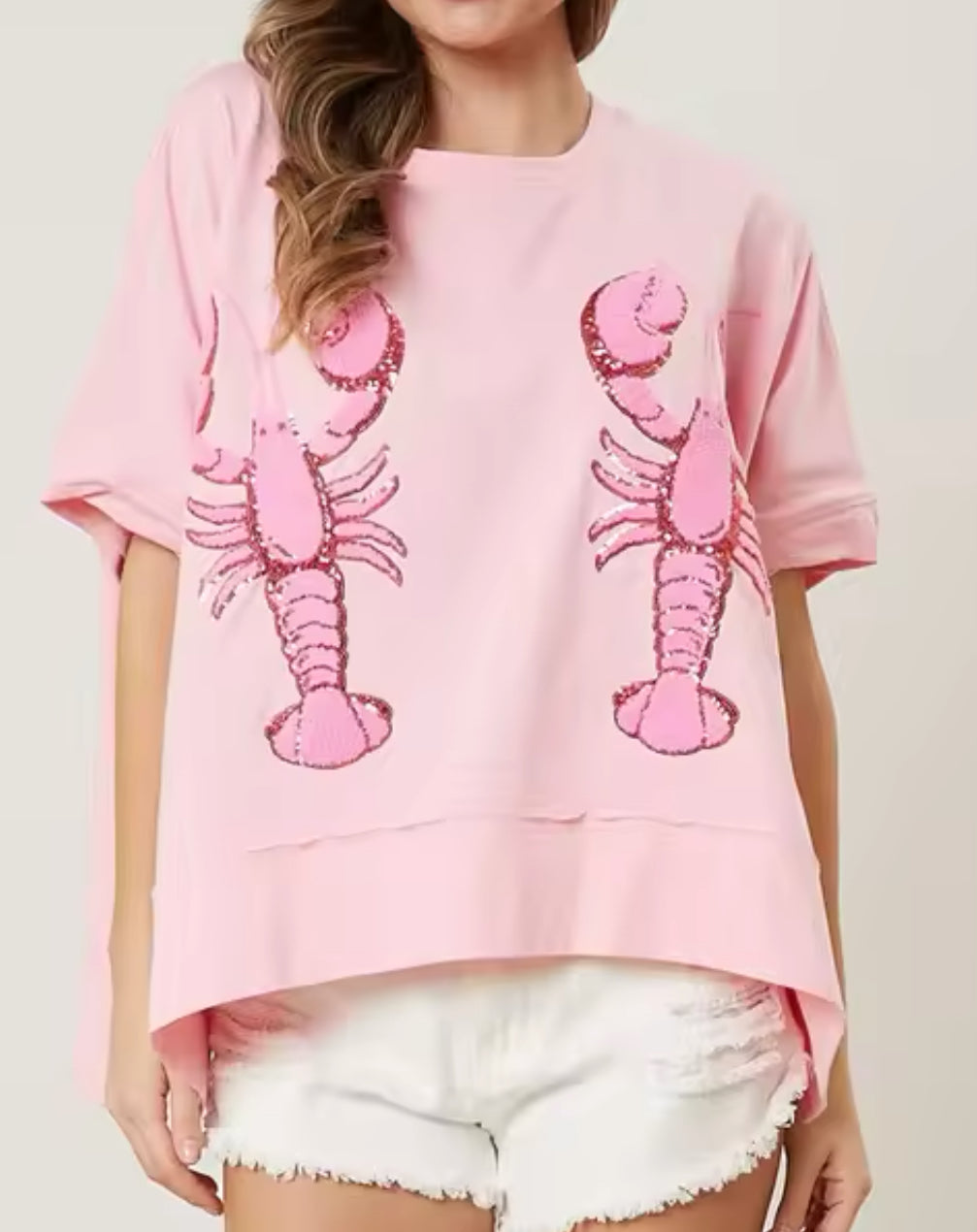 Oversized Pink Sequin Crawfish Tee