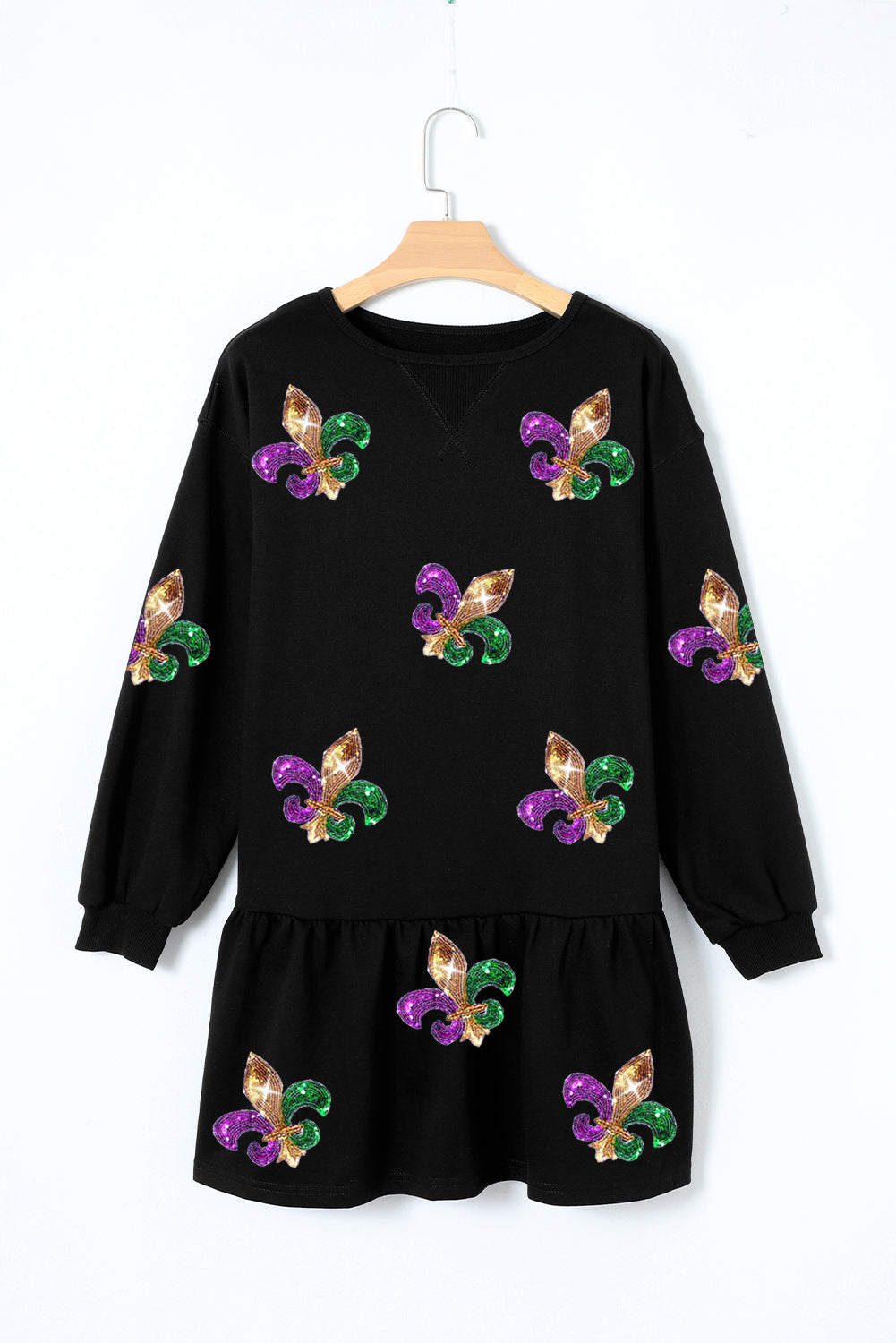Black Sequin Mardi Gras Pullover Dress
