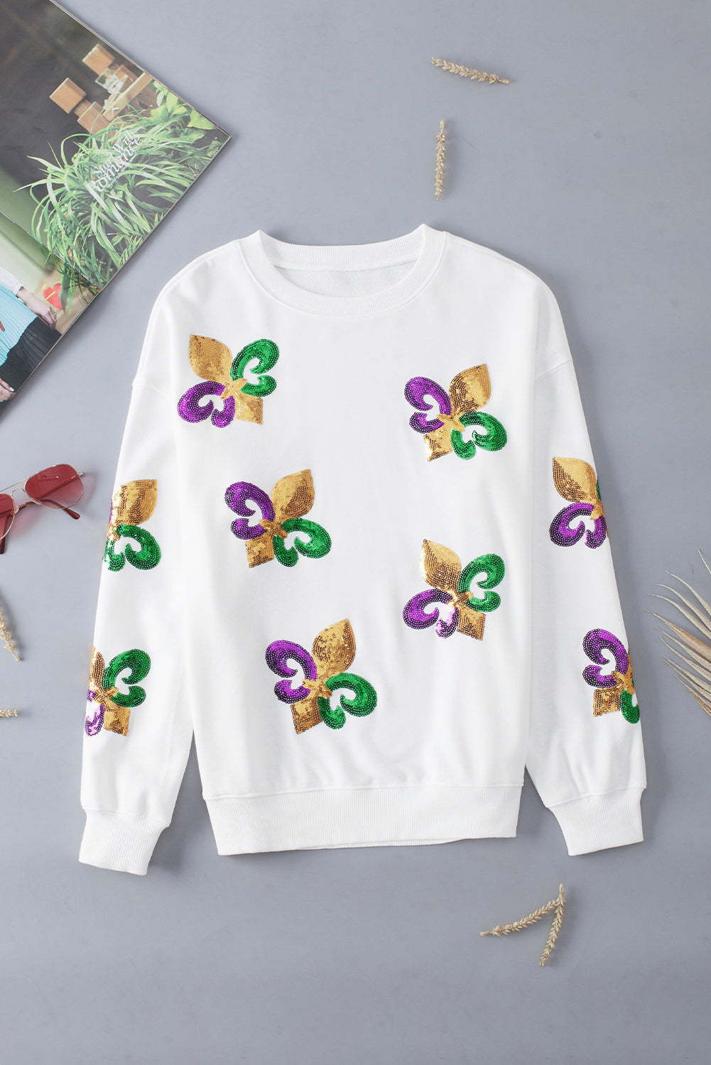 White Sequin Mardi Gras Sweatshirt