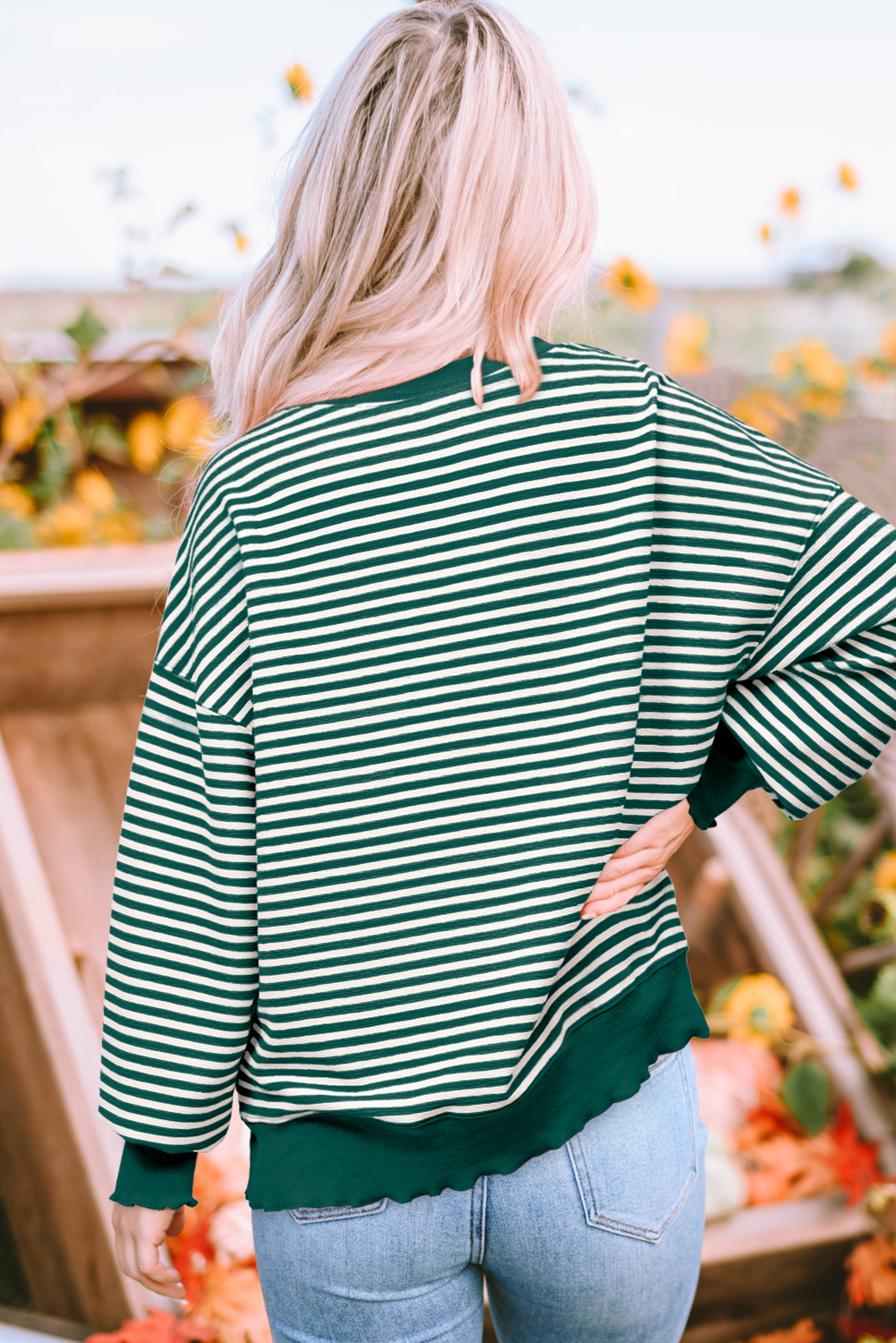 Green Stripe Chenille LUCKY long sleeve top