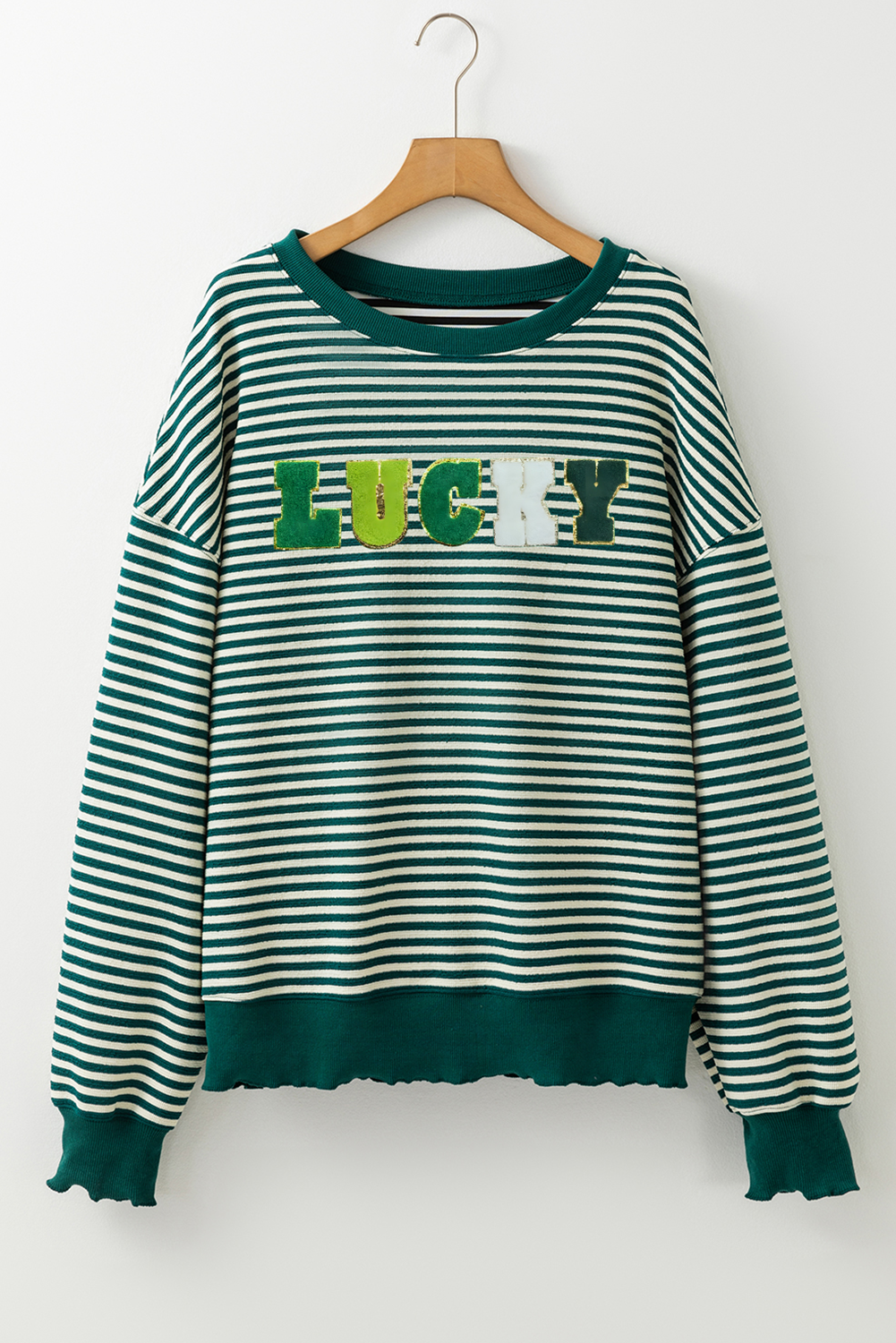 Green Stripe Chenille LUCKY long sleeve top