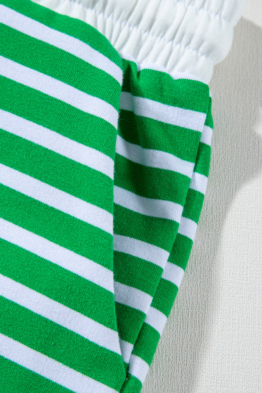 Dark Green Striped Cap Sleeve Tee and Shorts Set