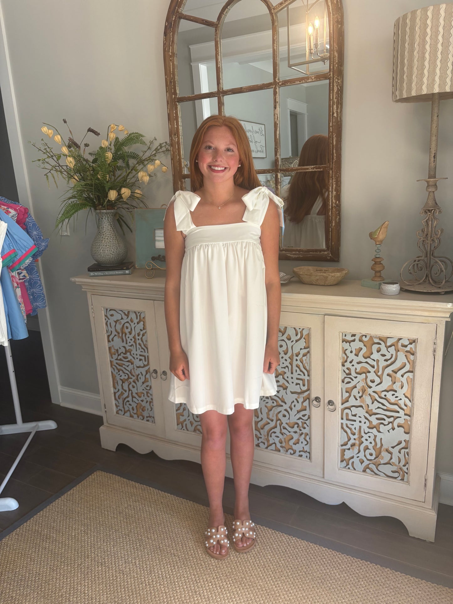 White Sleeveless Dress with Tie-Up Straps Loose A-Line Mini Dress