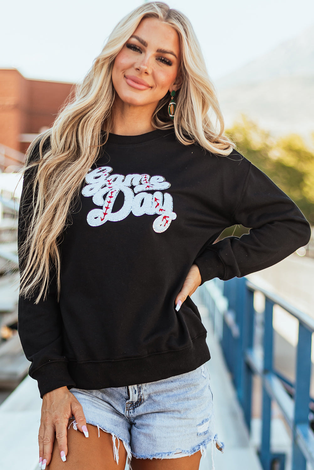 Black sequined Game Day sweatshirt