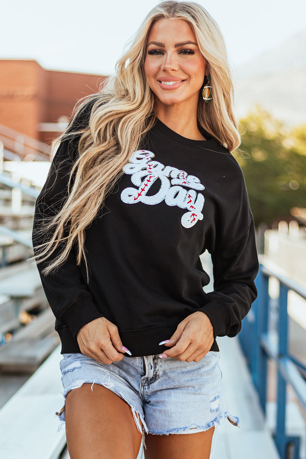 Black sequined Game Day sweatshirt