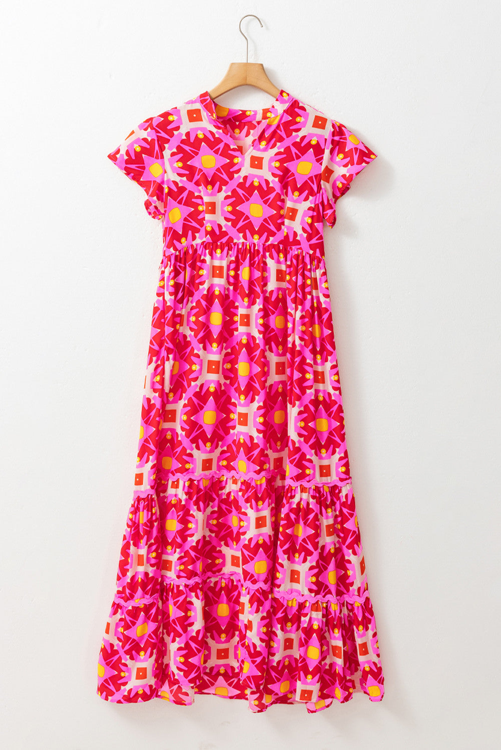 Pink Geo Print V-neck Maxi Dress