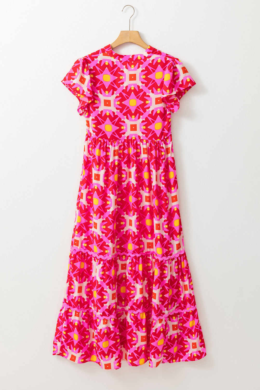 Pink Geo Print V-neck Maxi Dress