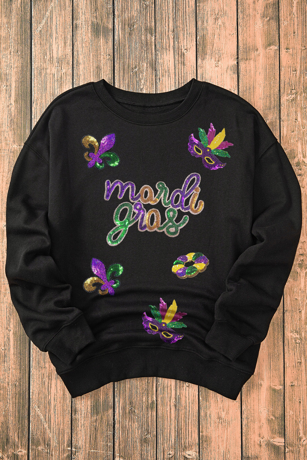 Black Sequin Mardi Gras Fleur de Lis Sweatshirt