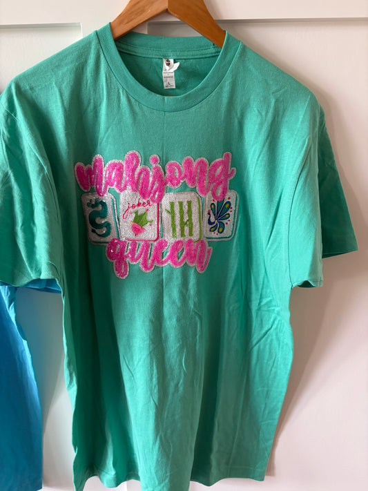 Seafoam “Mahjong Queen” Sequin Tile Tee