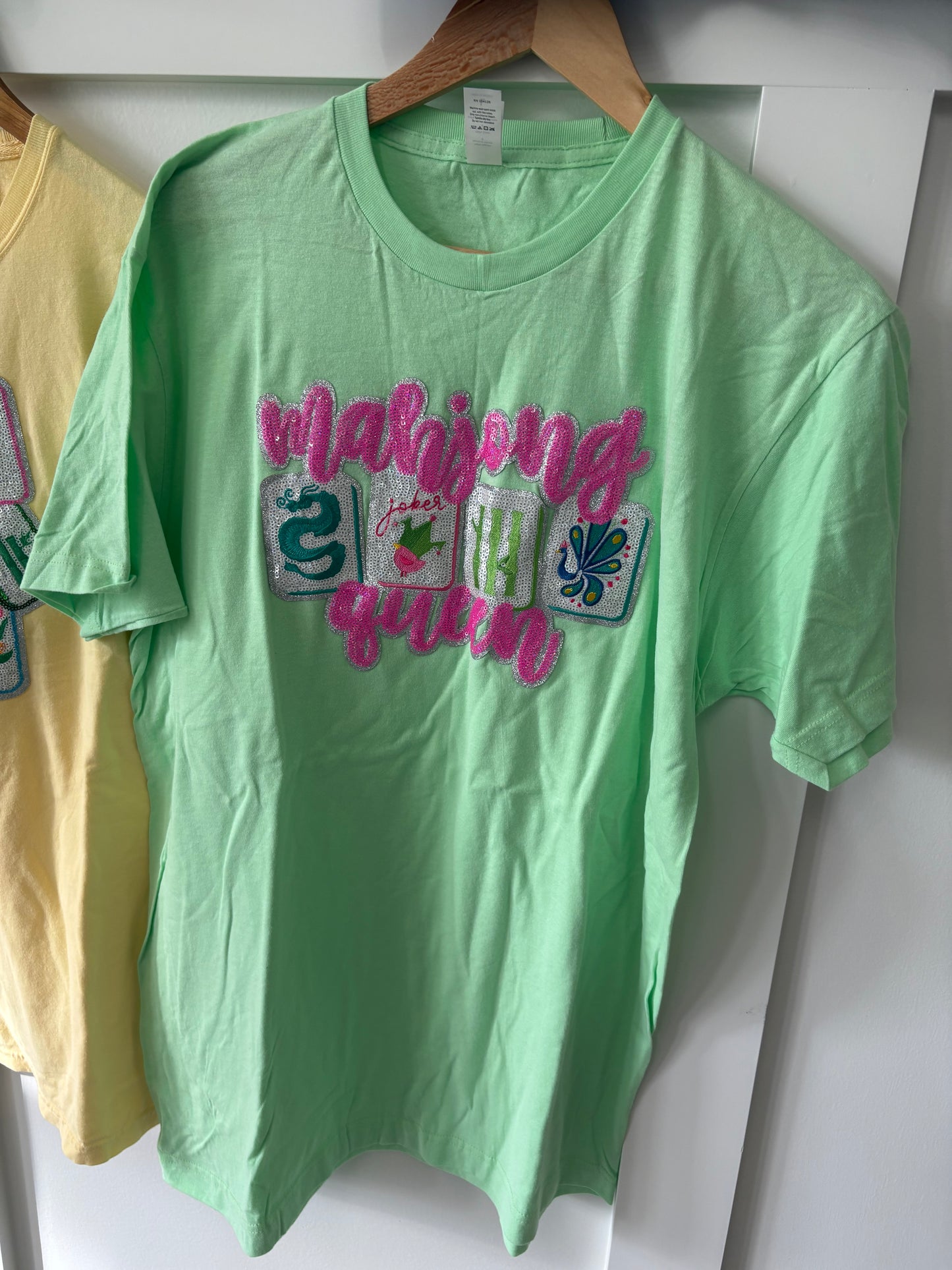Lime Green “Mahjong Queen” Sequin Tile Tee