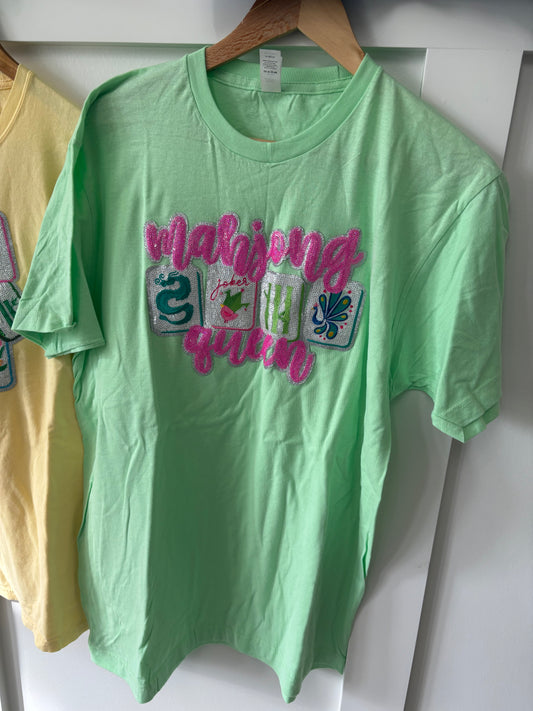 Lime Green “Mahjong Queen” Sequin Tile Tee