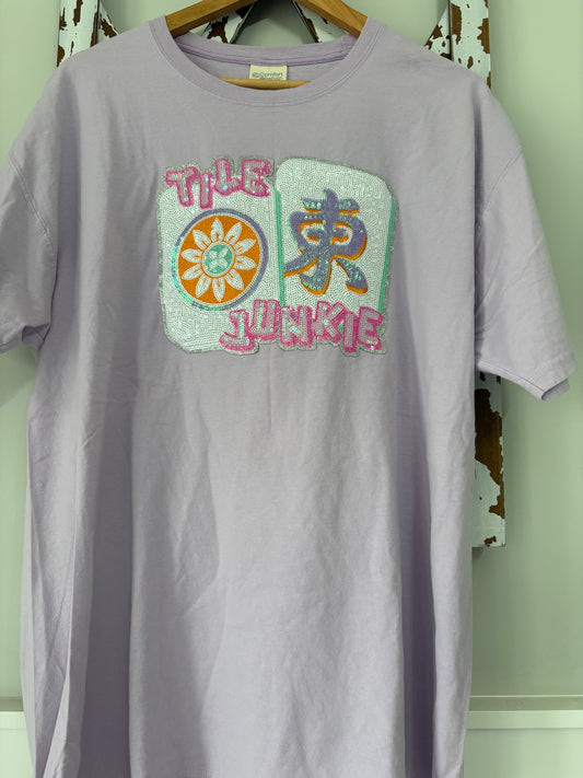 Light Purple Mahjong “Tile Junkie” Sequin Patch Tee