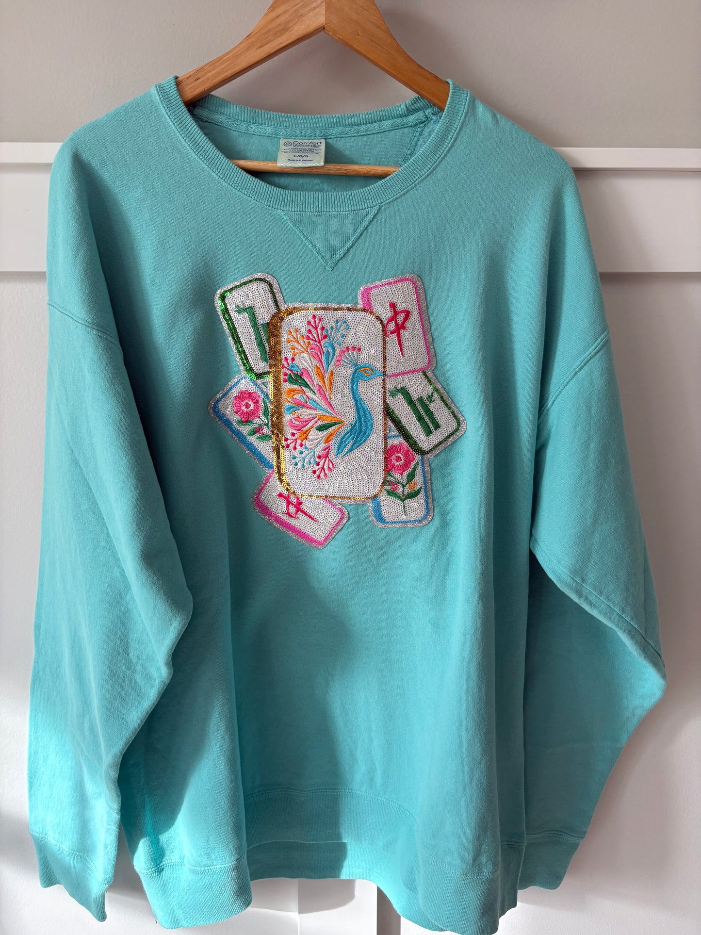 Aqua Mahjong Sequin Tile Sweatshirt