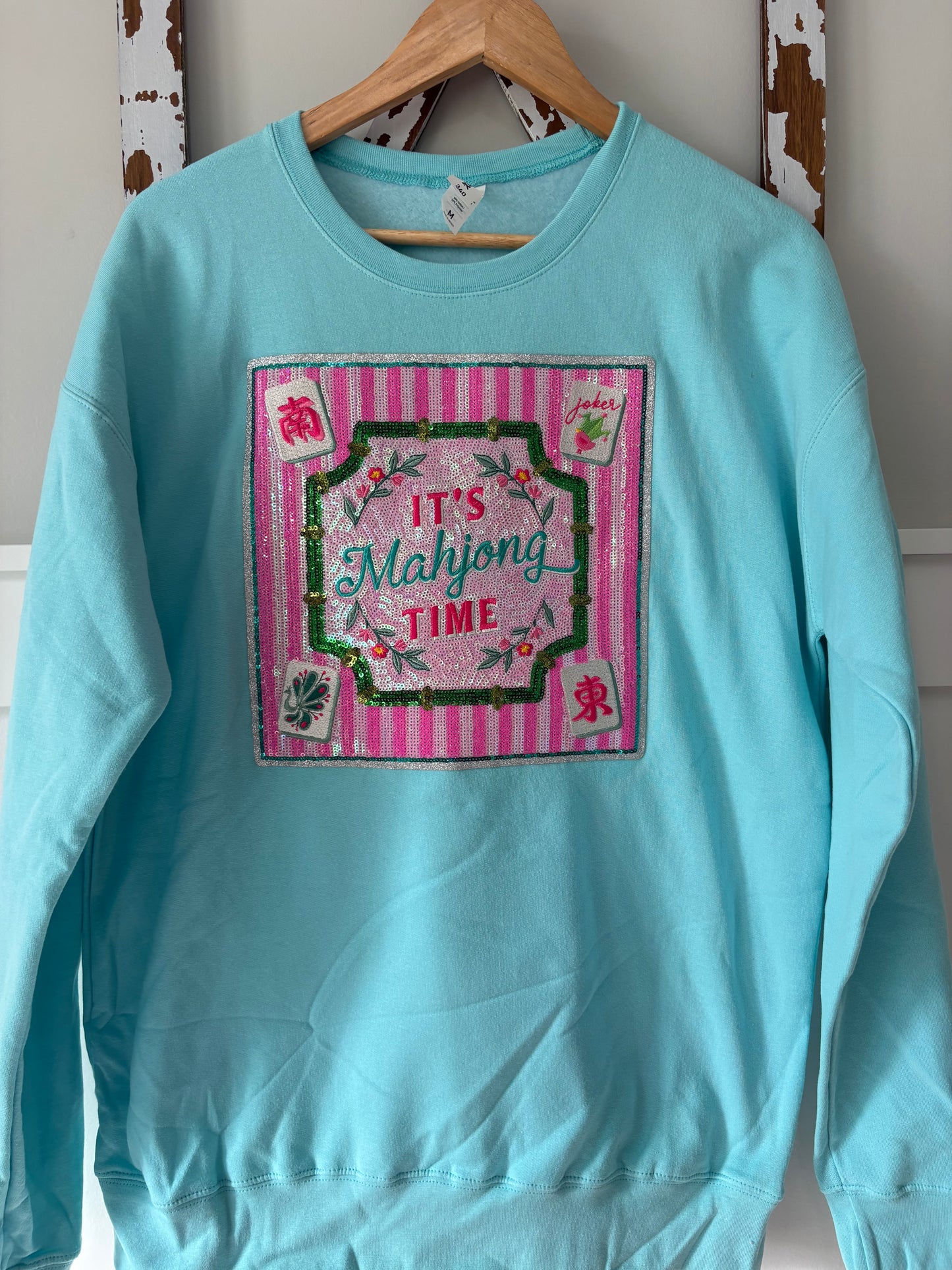 Aqua Mahjong “It’s Mahjong Time” Sequin Tile Sweatshirt