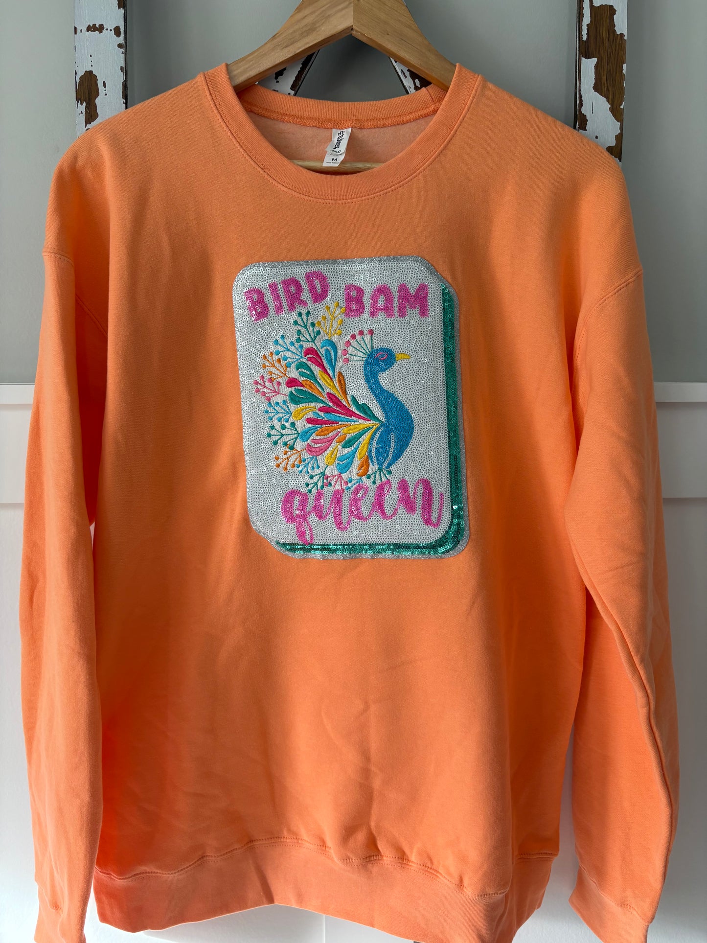 Cantaloupe Mahjong “Bird Bam Queen” Sequin Tile Sweatshirt