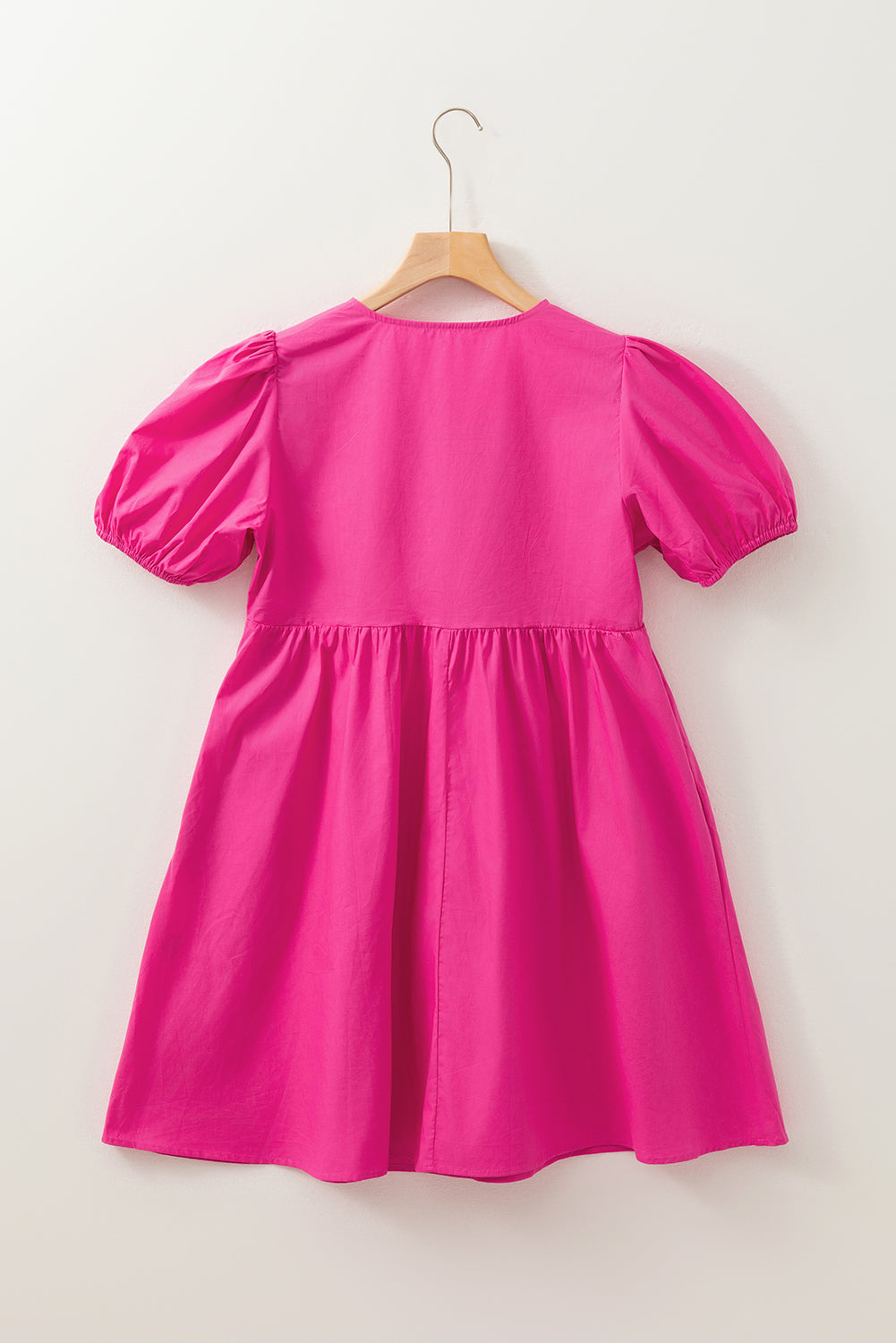 Bright Pink Puff Sleeve Tie Front Dress